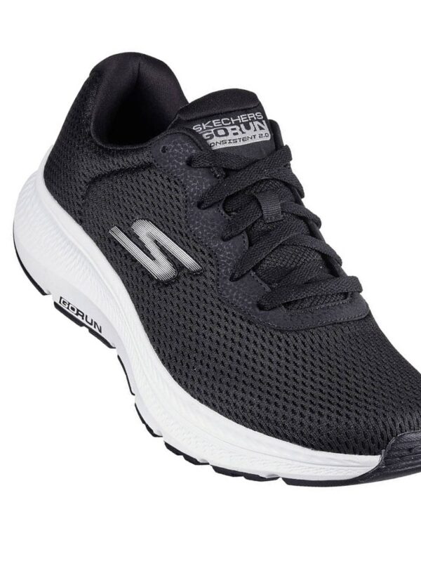 Skechers Men's black mesh sneakers with a white midsole and lace-up design, perfect for athletic or casual wear.