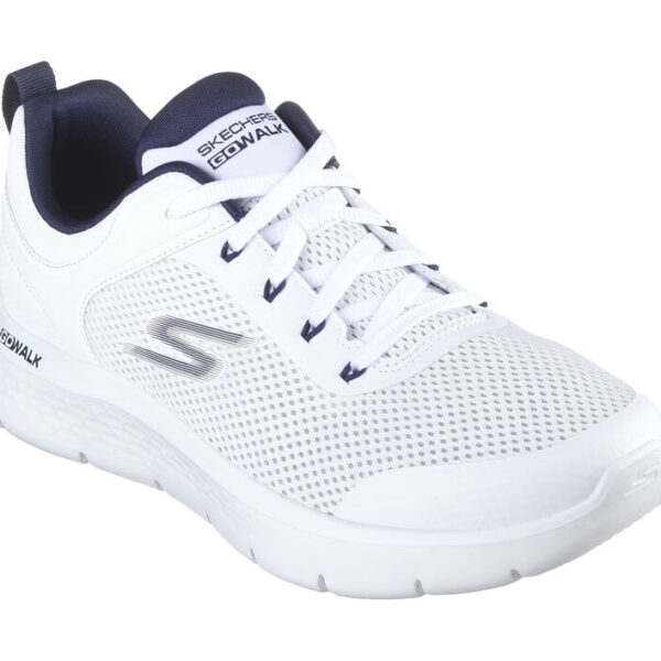 Skechers Men's White Walking Shoes with breathable mesh upper, ULTRA GO™ cushioning, and lace-up design for comfort and performance.
