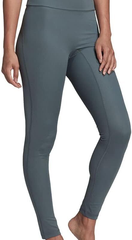 Women's high-waisted grey leggings with a sleek, fitted design, ideal for workouts and casual wear.