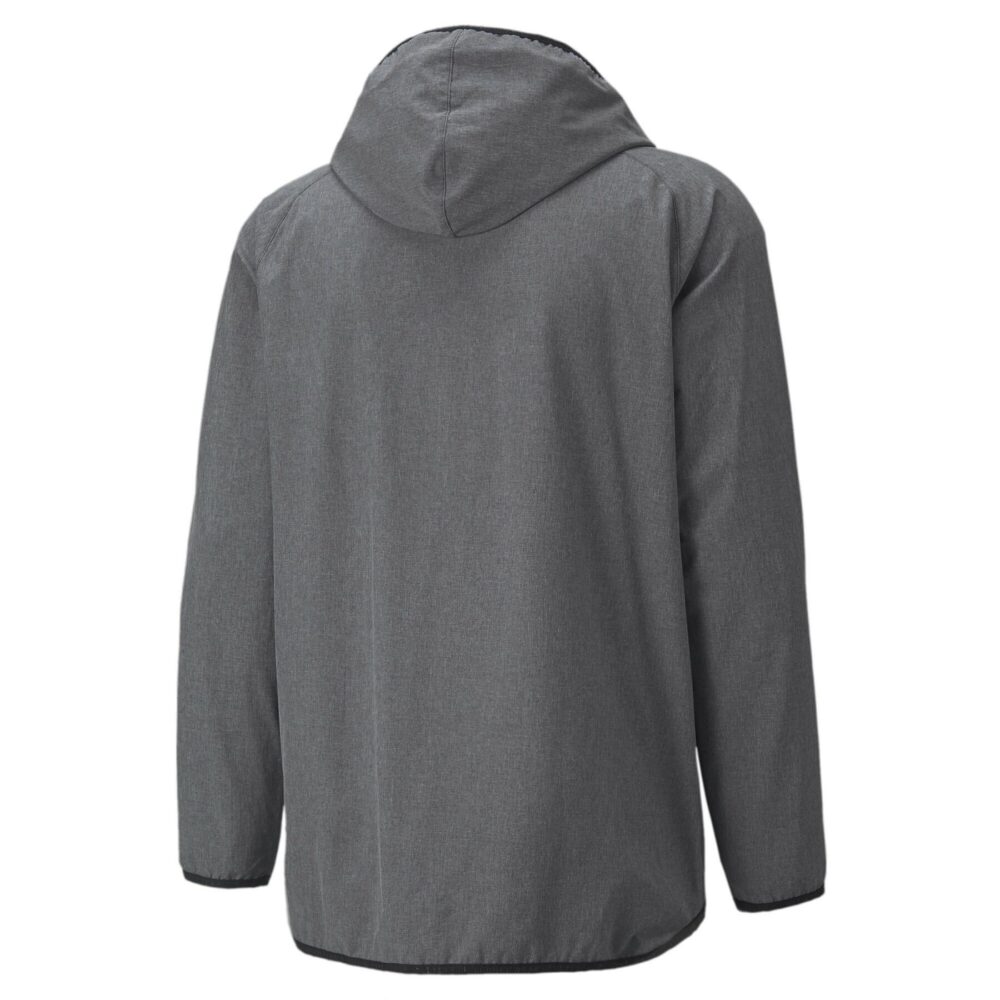 Puma Men's Gray Hooded Lightweight Jacket with front zipper pocket and water-resistant fabric