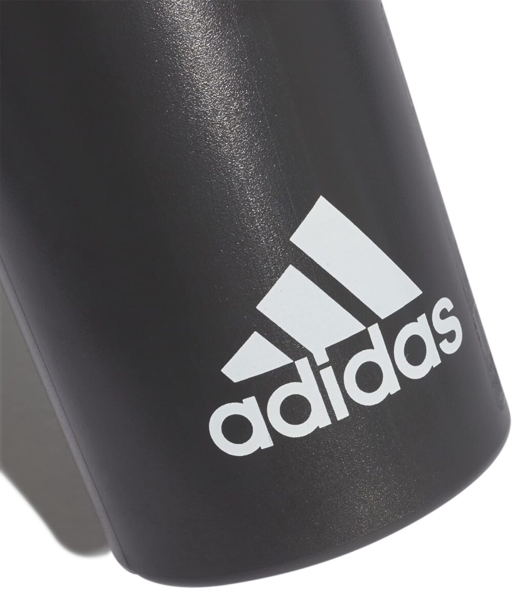 Adidas black sports water bottle with a red pop-up nozzle, featuring the Adidas logo and ergonomic design, ideal for gym or daily hydration.