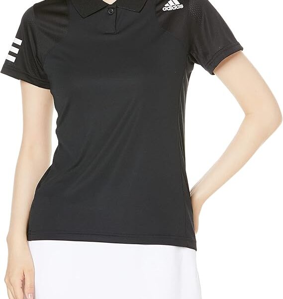 Adidas Women’s Black Performance Polo Shirt with a classic collar, Adidas logo, and 3-stripes on the sleeve, made from moisture-wicking fabric for active and casual wear.