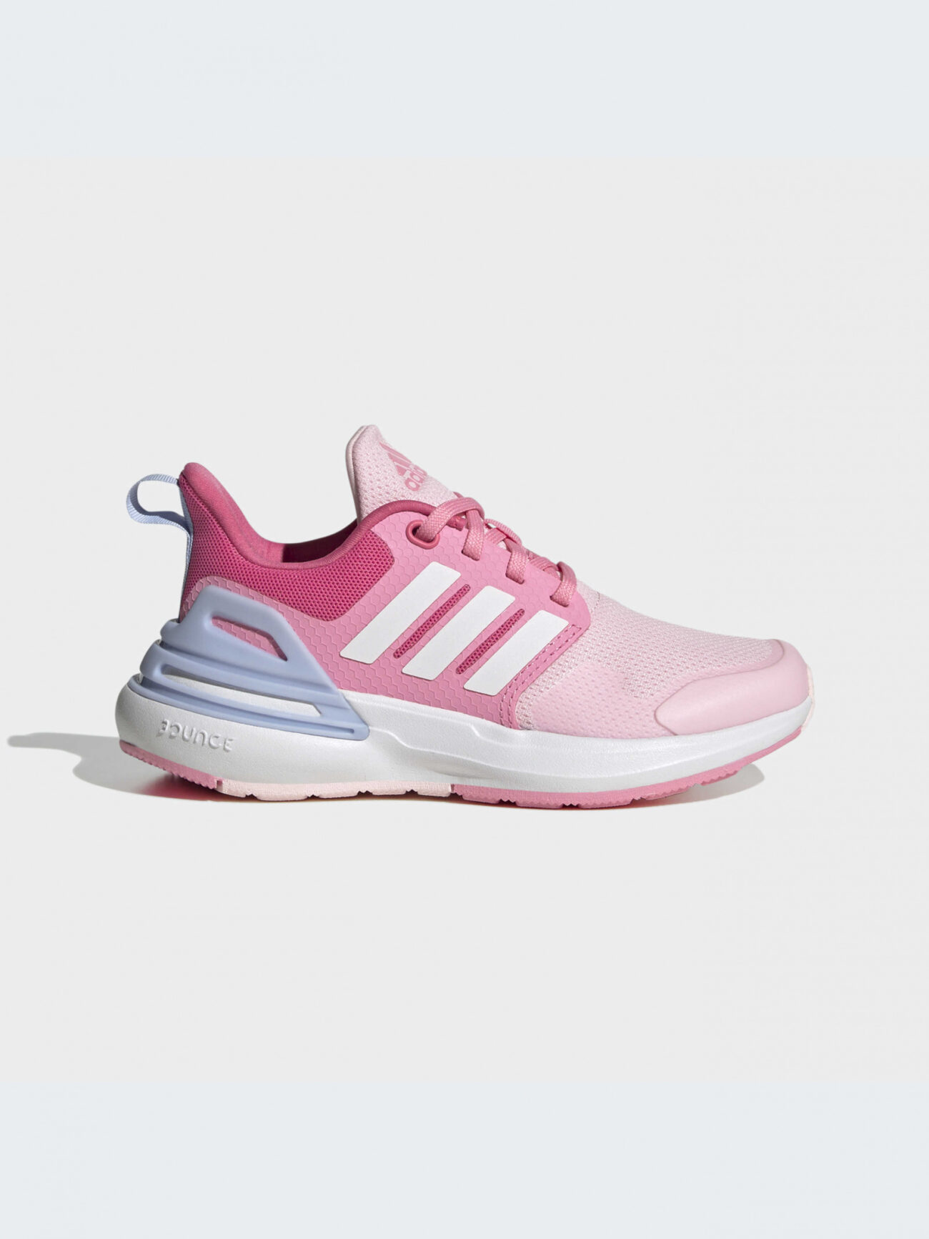 Adidas Women’s Bounce Running Shoes in pink and white, featuring a breathable mesh upper, Bounce cushioning, and a secure lace-up design for active performance.