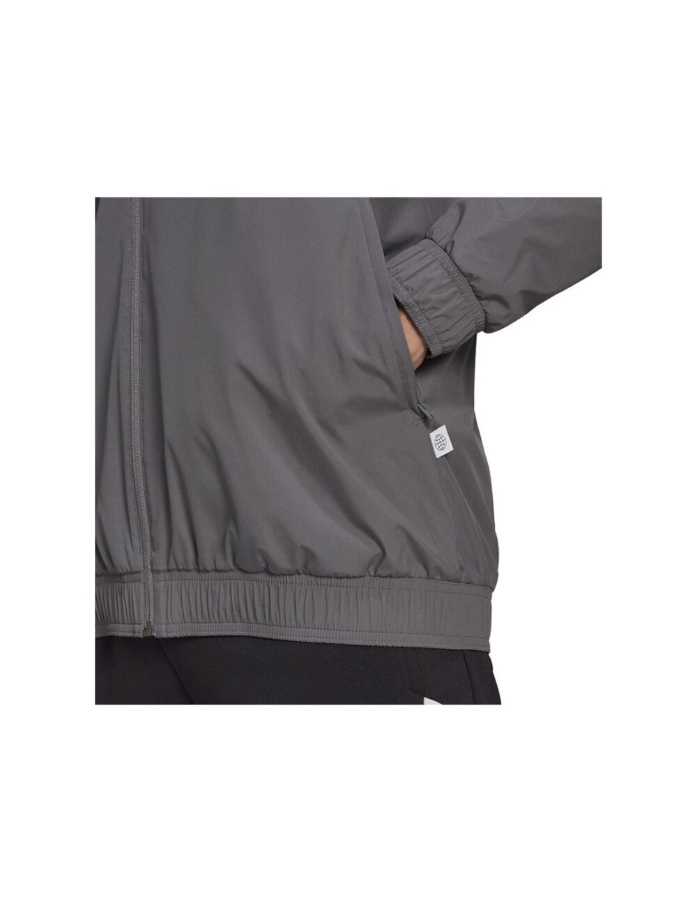 Adidas Condivo 20 Men’s Grey All-Weather Jacket with 3-stripes detailing, adjustable hood, and water-repellent fabric.