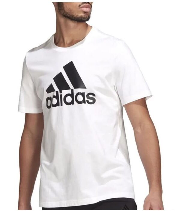 Adidas White Essentials T-Shirt with bold black logo, designed for comfort and casual style