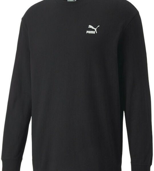 Puma Men's Long Sleeve Black Tee with a simple design and Puma logo on the chest.