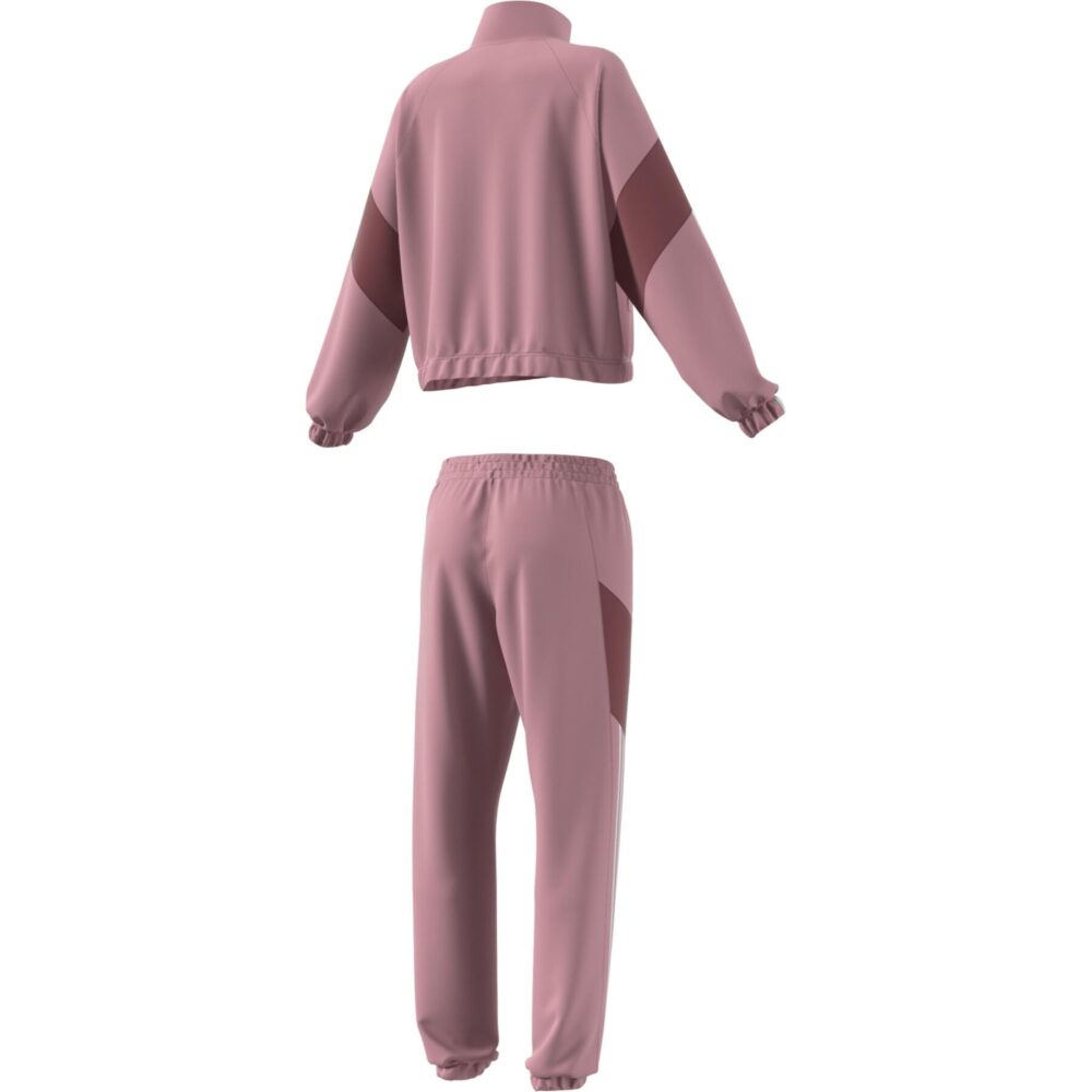 Adidas Women's Pink and Maroon Tracksuit with contrast color design, 3-stripes, and lightweight material