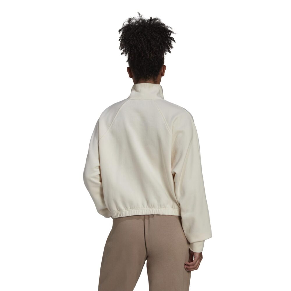 Adidas Cream High-Neck Sweatshirt with half-zip closure, relaxed fit, and subtle branding