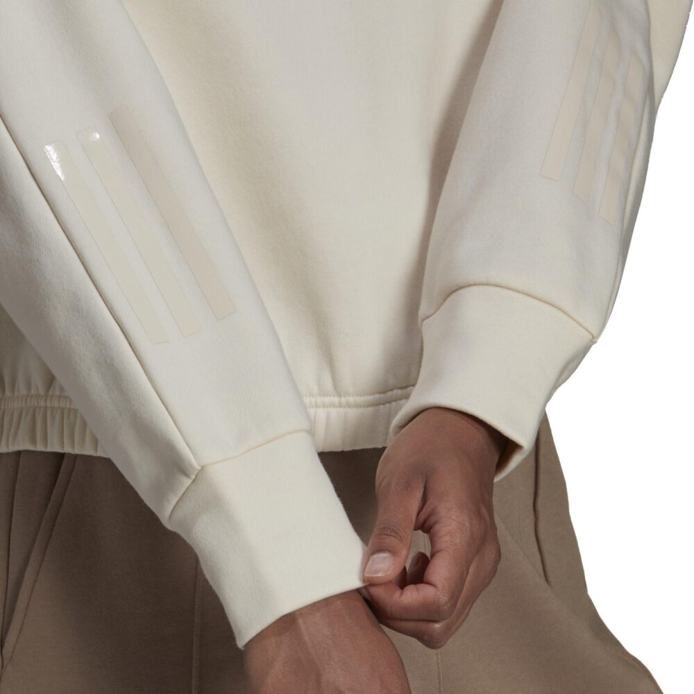 Adidas Cream High-Neck Sweatshirt with half-zip closure, relaxed fit, and subtle branding