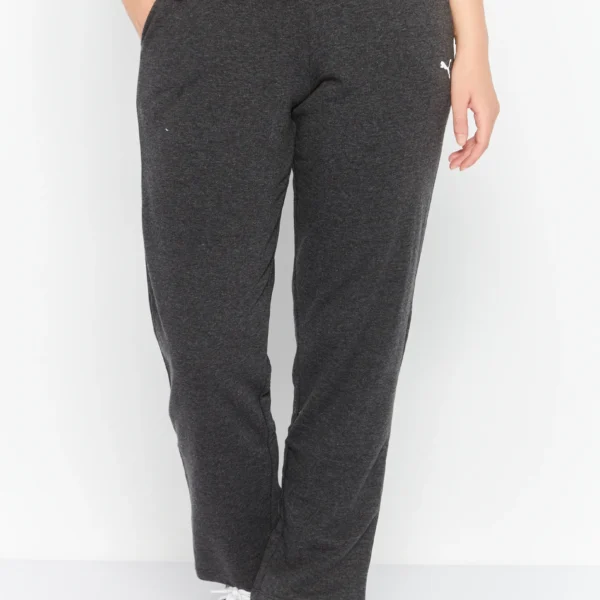 Grey Puma sweatpants with a black Puma logo.