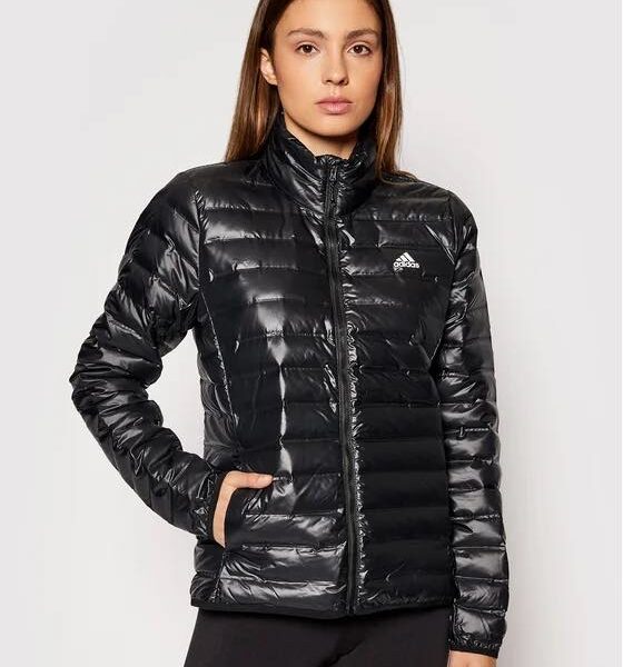 A black Adidas Condivo 20 Down Jacket with a water-resistant finish and a sleek design.