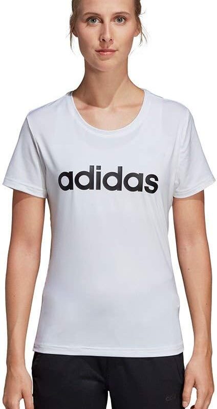 A white t-shirt with the Adidas logo on the front.
