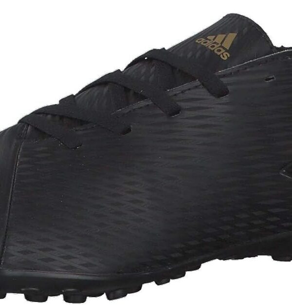 Adidas men's black soccer shoes with textured upper and durable turf outsole.