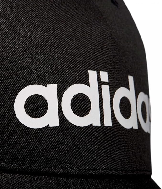 A black Adidas cap with a white Adidas logo on the front.