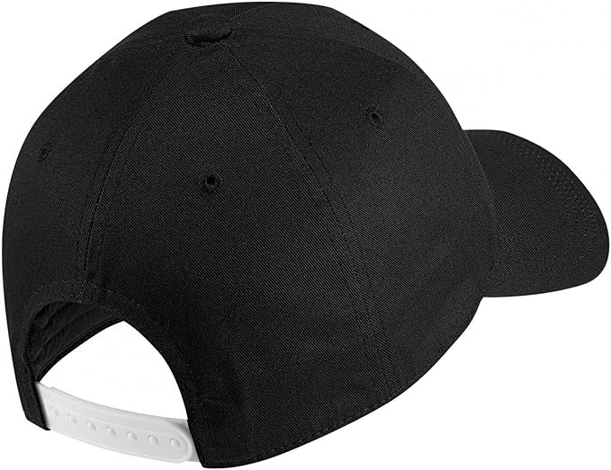 A black Adidas cap with a white Adidas logo on the front.