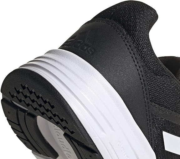Adidas men's black running shoes with white stripes, Cloudfoam cushioning, and breathable mesh upper for optimal comfort and performance.