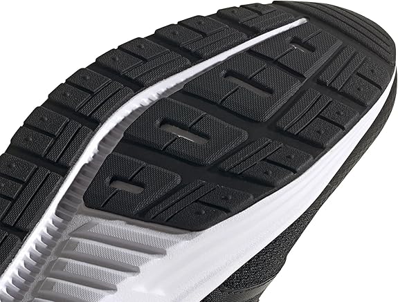 Adidas men's black running shoes with white stripes, Cloudfoam cushioning, and breathable mesh upper for optimal comfort and performance.