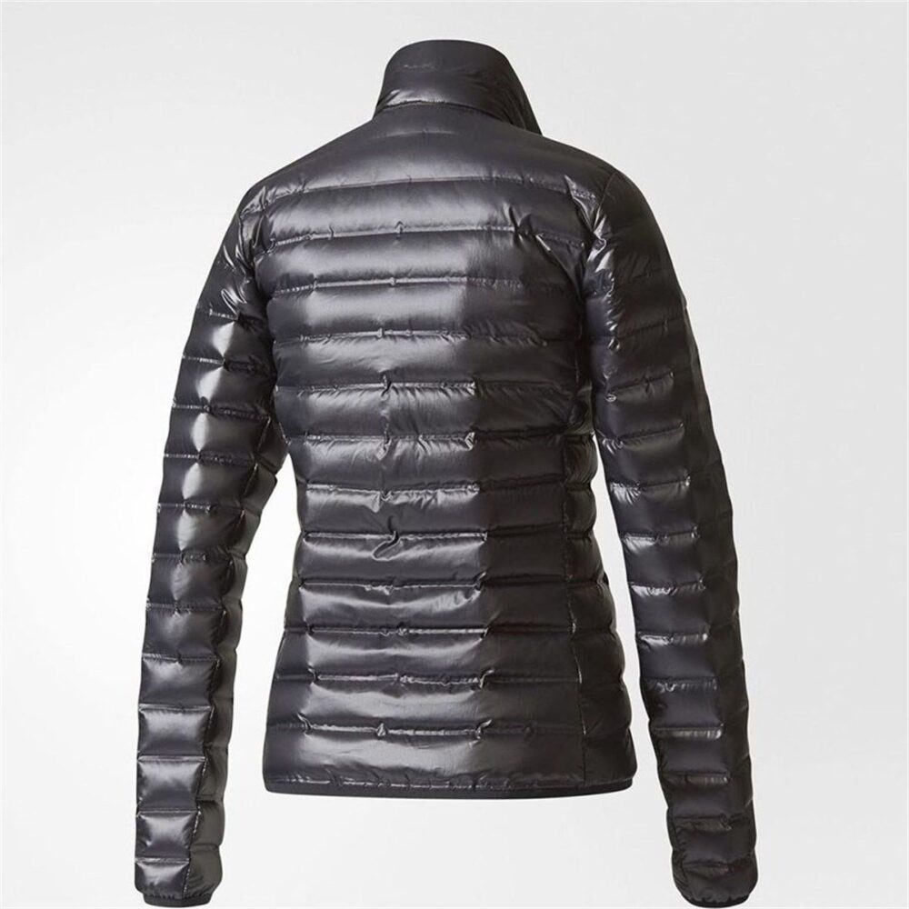 A black Adidas Condivo 20 Down Jacket with a water-resistant finish and a sleek design.