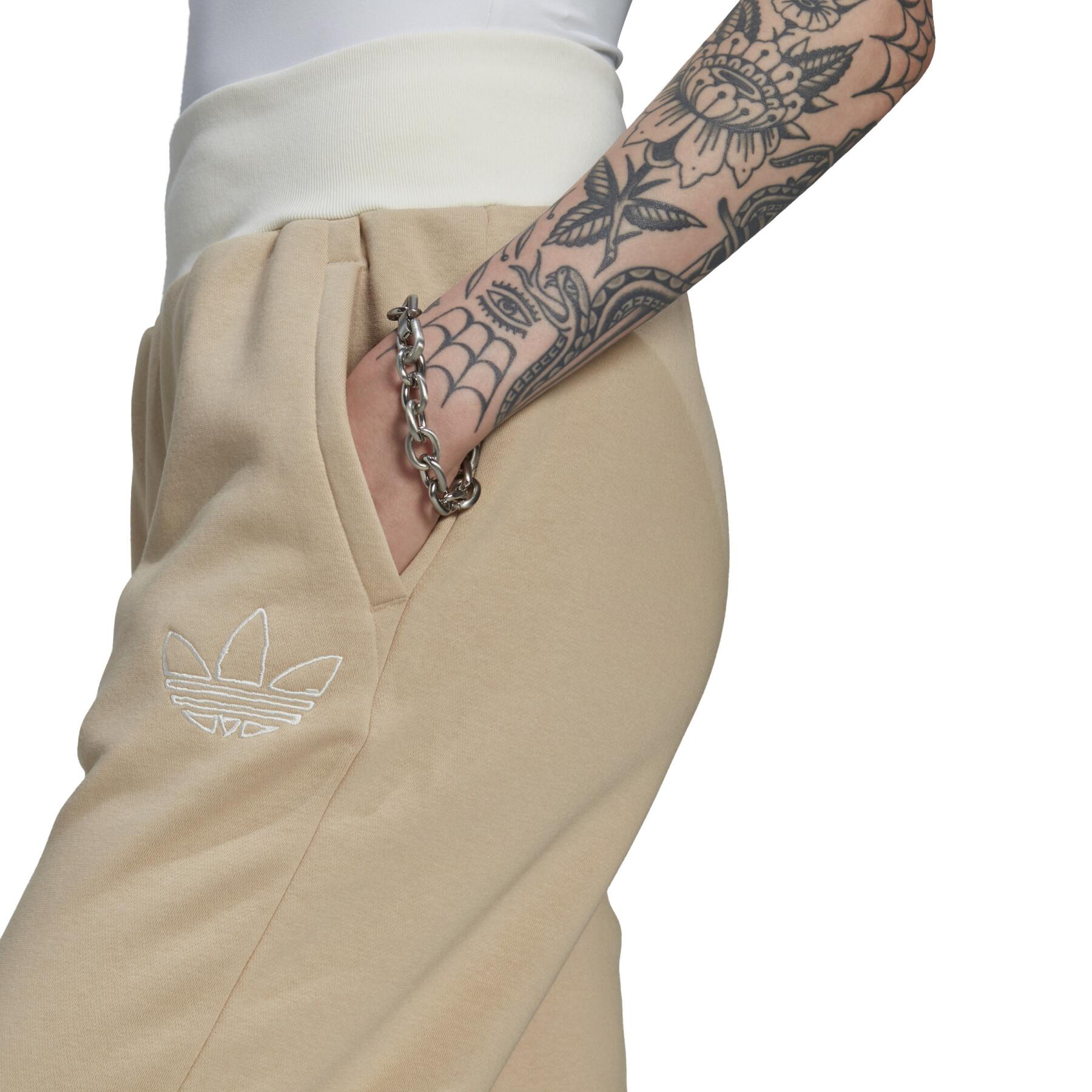 Beige Adidas sweatpants with a white Trefoil logo.