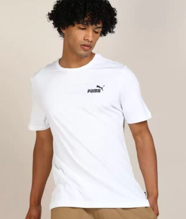Puma Men's white t-shirt with a small black Puma logo on the chest.