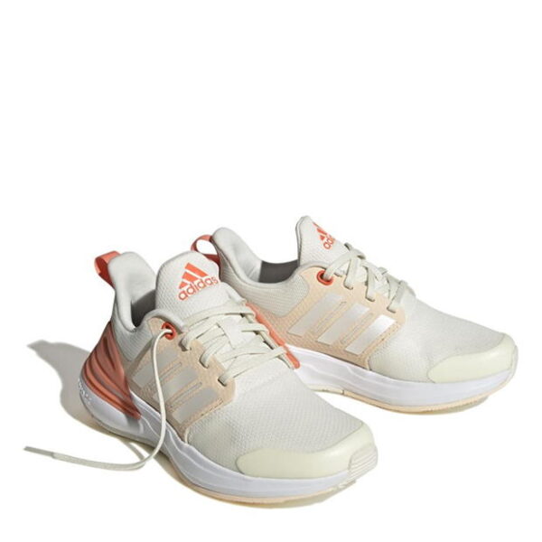 Off-white Adidas Response Super 2.0 running shoes with coral accents and a Bounce midsole.