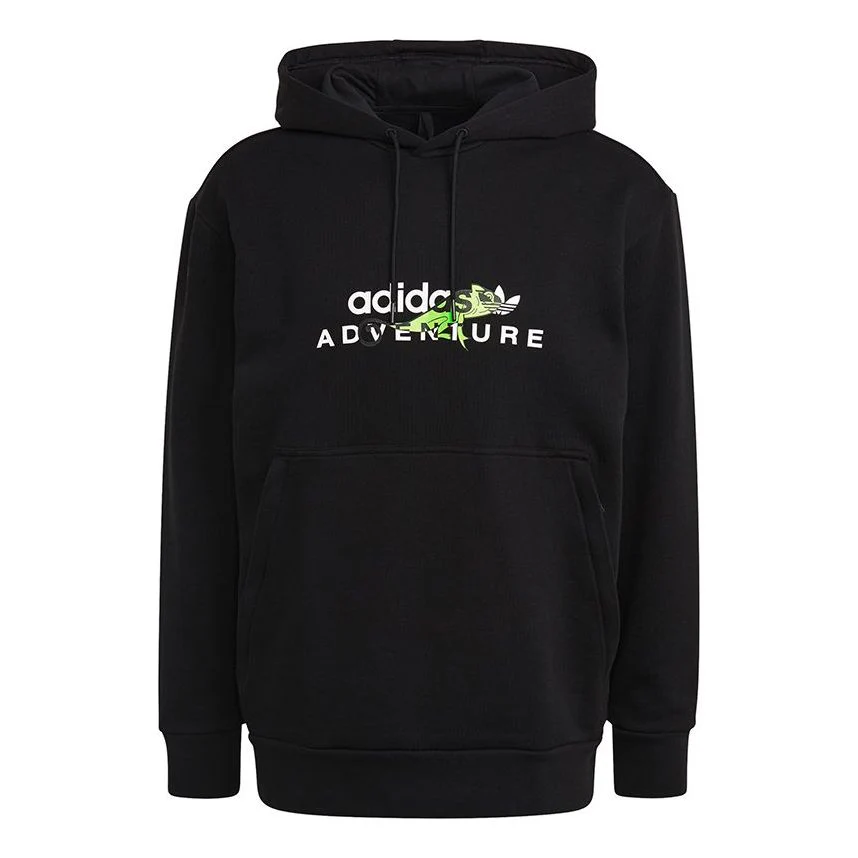 Black hoodie with 'Adventure' graphic