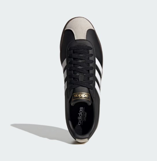 Adidas Neo VL Court Shoes, black with white stripes and beige toe cap.