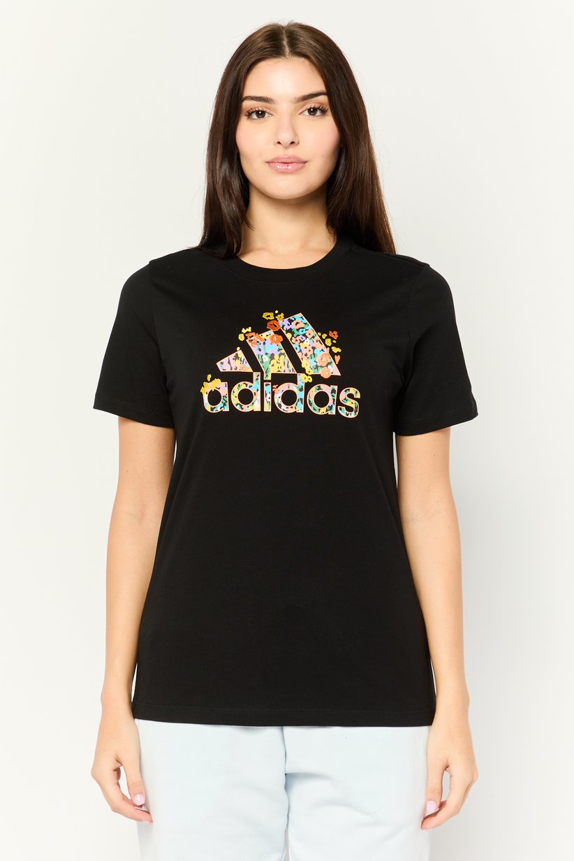 Adidas Women's Floral Graphic T-Shirt - Black-Adidas GB8494