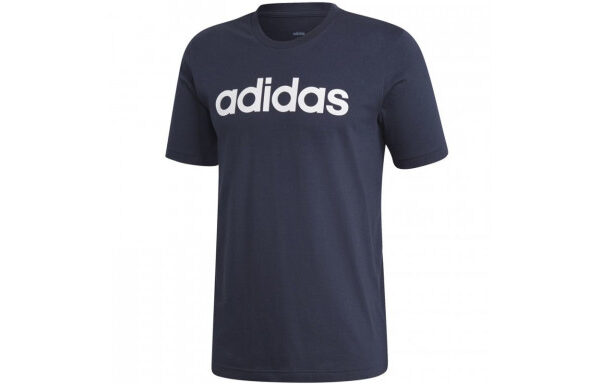 Adidas Essentials Linear Logo Men's T-Shirt, navy blue, featuring a large white Adidas logo on the chest.