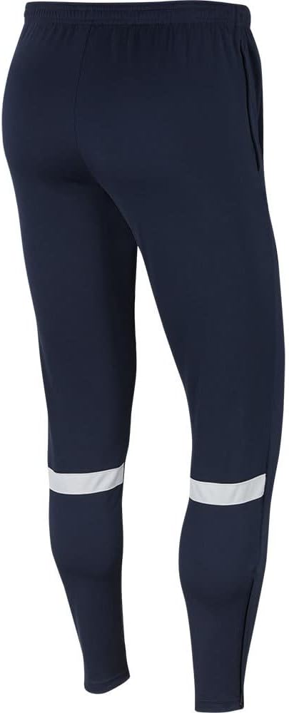 Nike Dri-FIT Academy Pants, Navy/White. Front view, showing navy pants with white Nike swoosh logo.