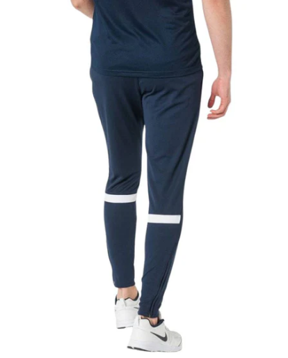 Nike Dri-FIT Academy Pants, Navy/White. Front view, showing navy pants with white Nike swoosh logo.