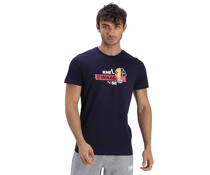 PUMA Men's Navy Blue Graphic T-Shirt-Puma 67001902