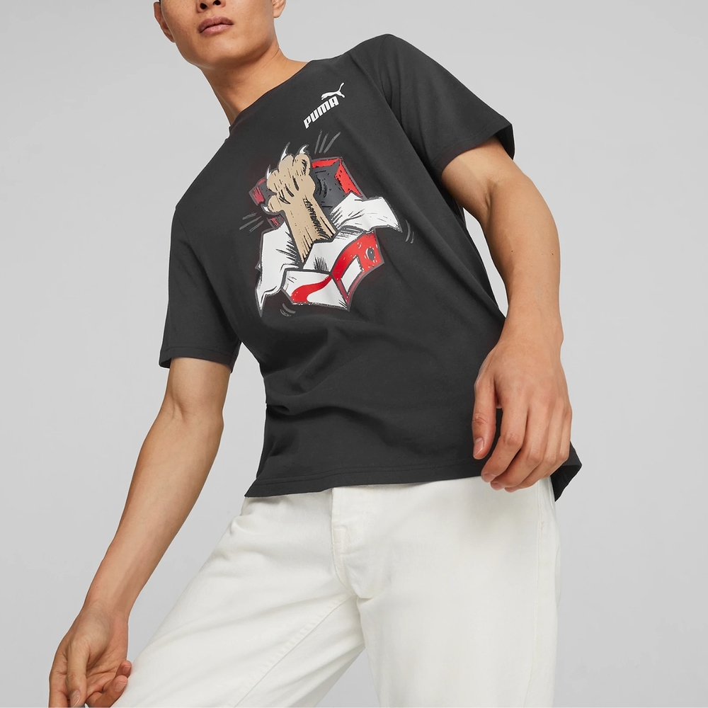 Puma Men's Black Graphic "Sneaker Cat" Print T-Shirt-Puma 674478-01