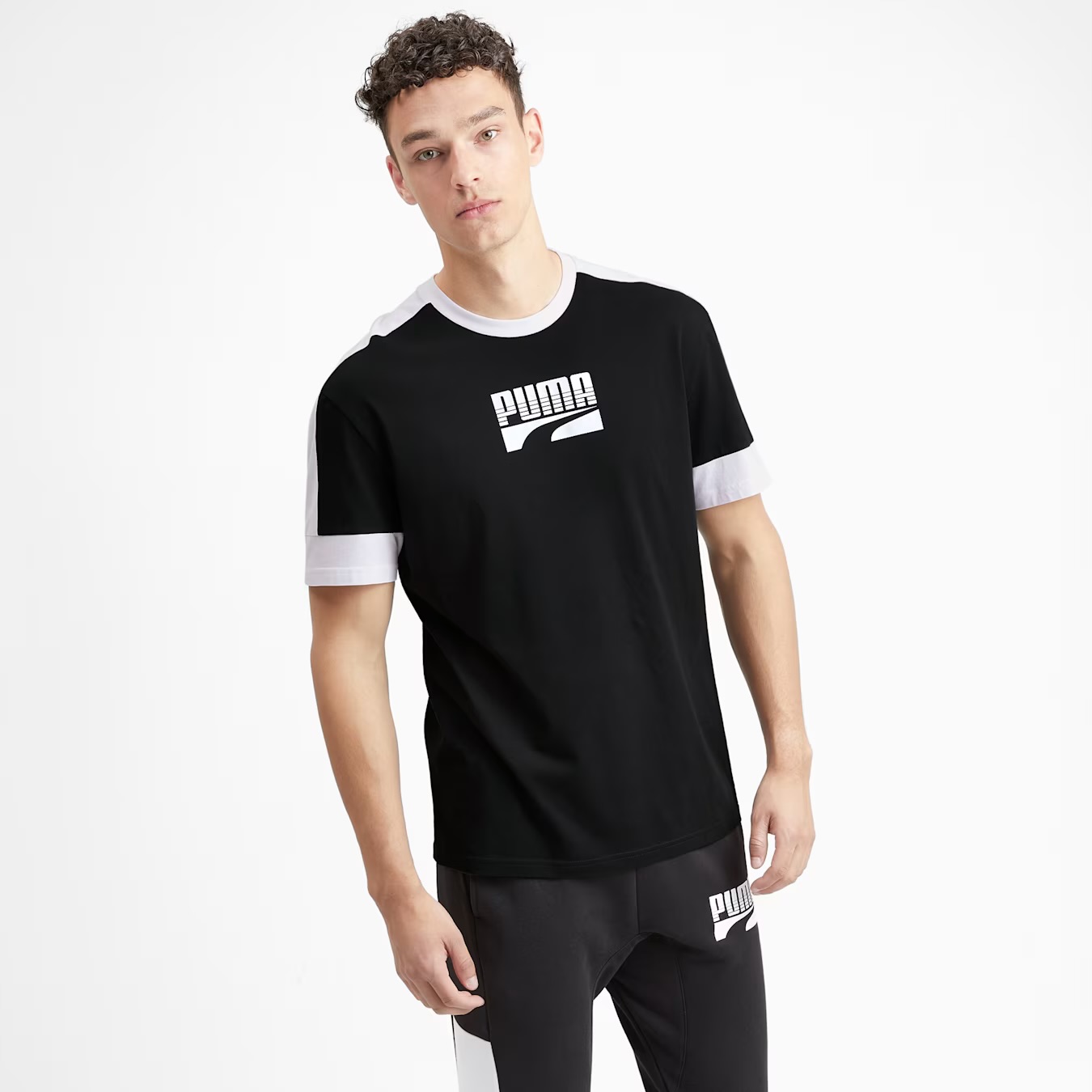 Puma Men's Black & White Graphic Logo T-Shirt-Puma580543-01