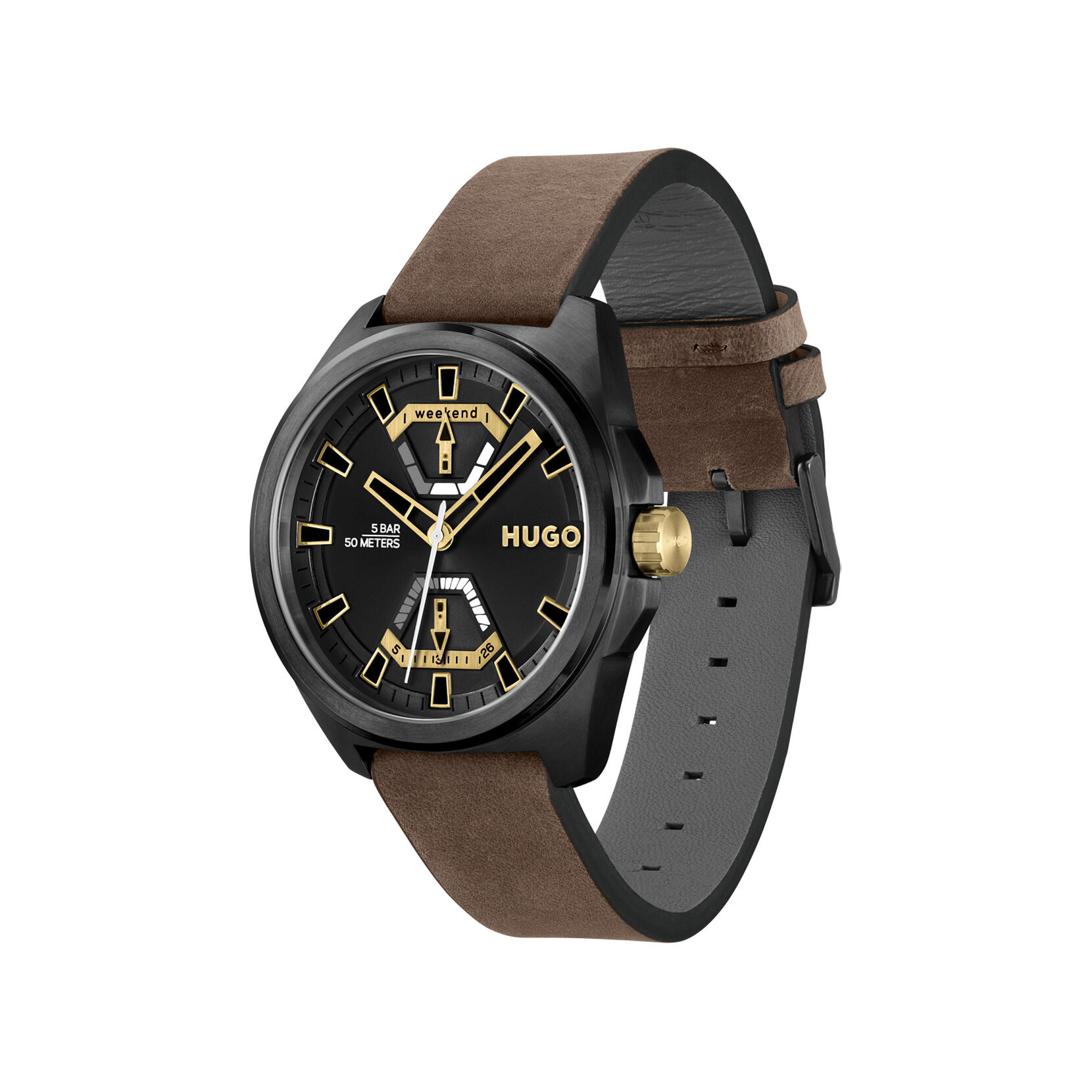 HUGO Men's #EXPOSE Watch, Black Dial, Brown Leather Strap-HUGO 1530241 - Image 2