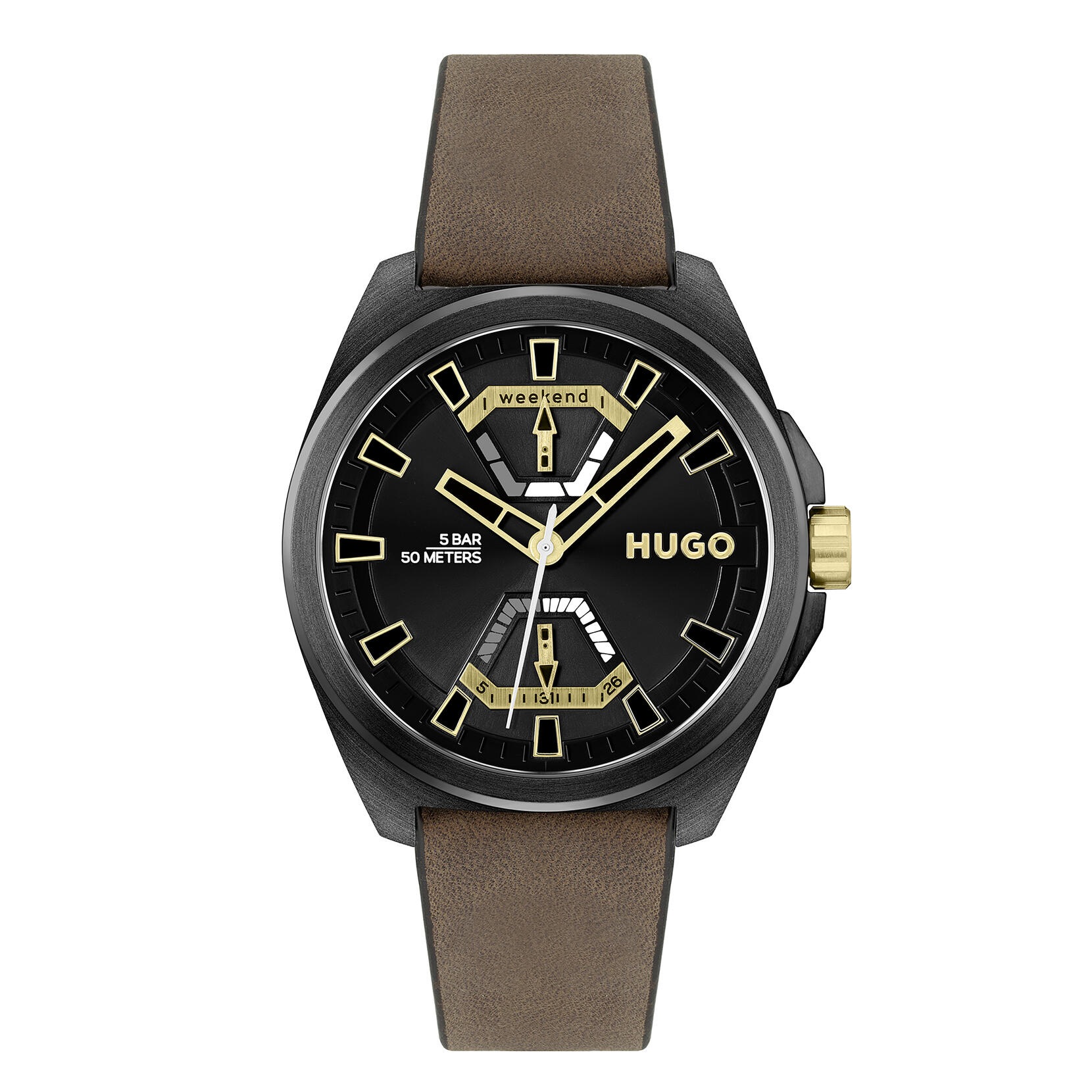 HUGO Men's #EXPOSE Watch, Black Dial, Brown Leather Strap-HUGO 1530241