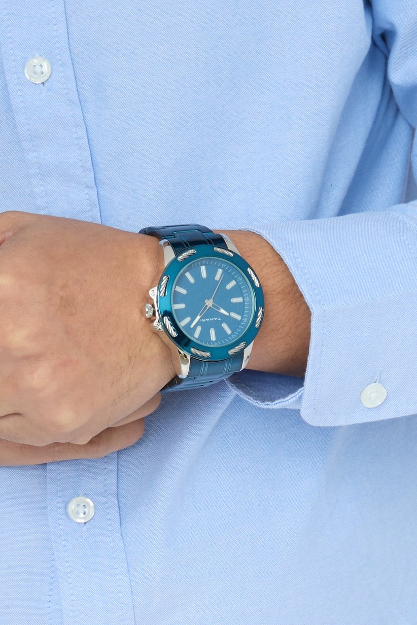 Tahari Men's Blue Honeycomb Dial Watch with Industrial Bezel-TAH60047BU - Image 2