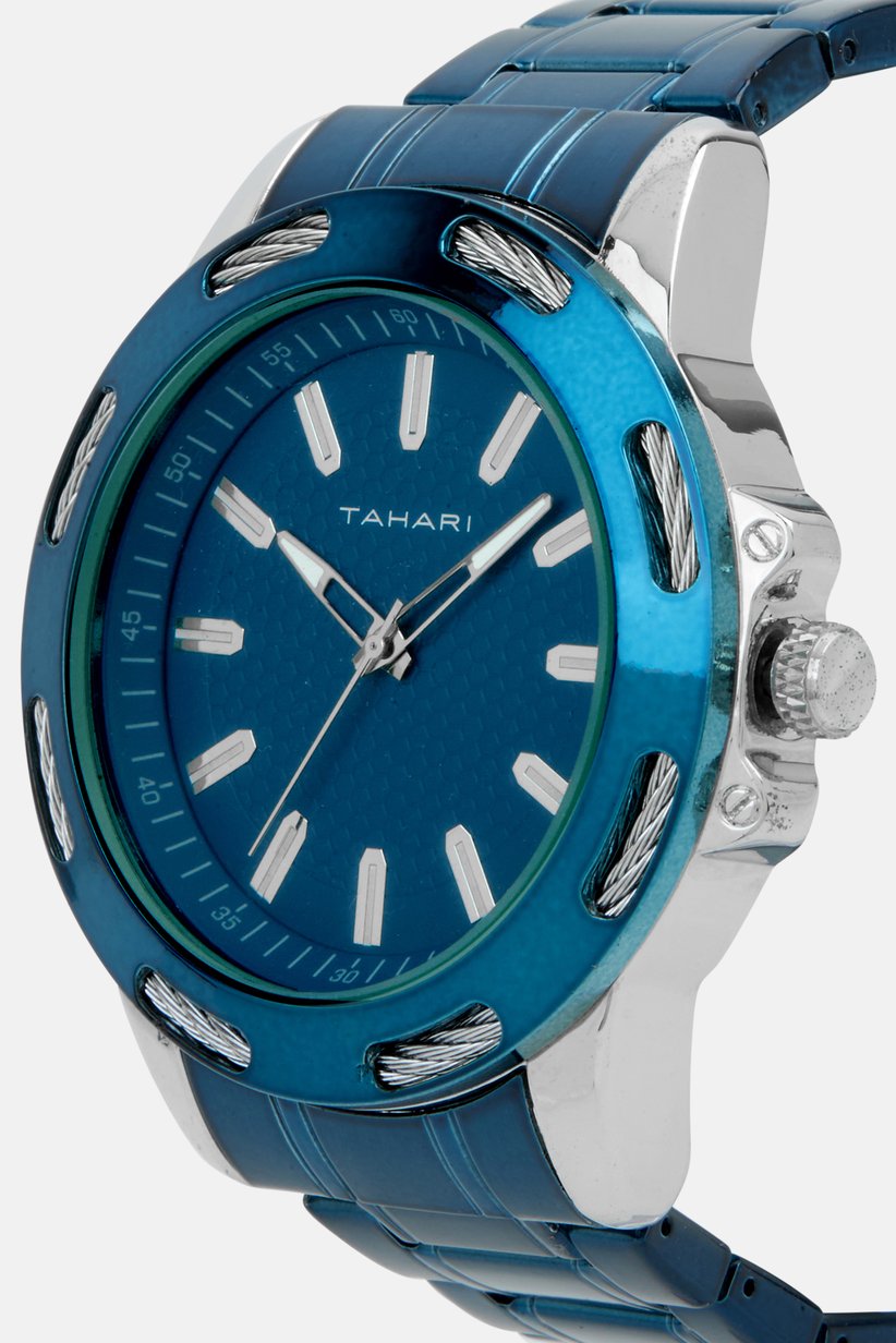 Tahari Men's Blue Honeycomb Dial Watch with Industrial Bezel-TAH60047BU - Image 6