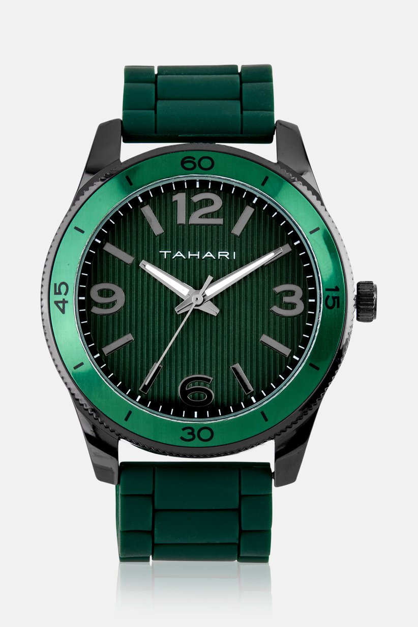 Tahari Men's Deep Green Sport Watch with Black Case and Silicone Band-TaH60023BU