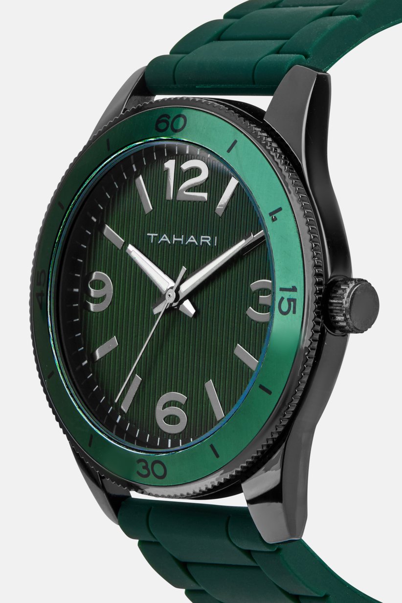 Tahari Men's Deep Green Sport Watch with Black Case and Silicone Band-TaH60023BU - Image 4