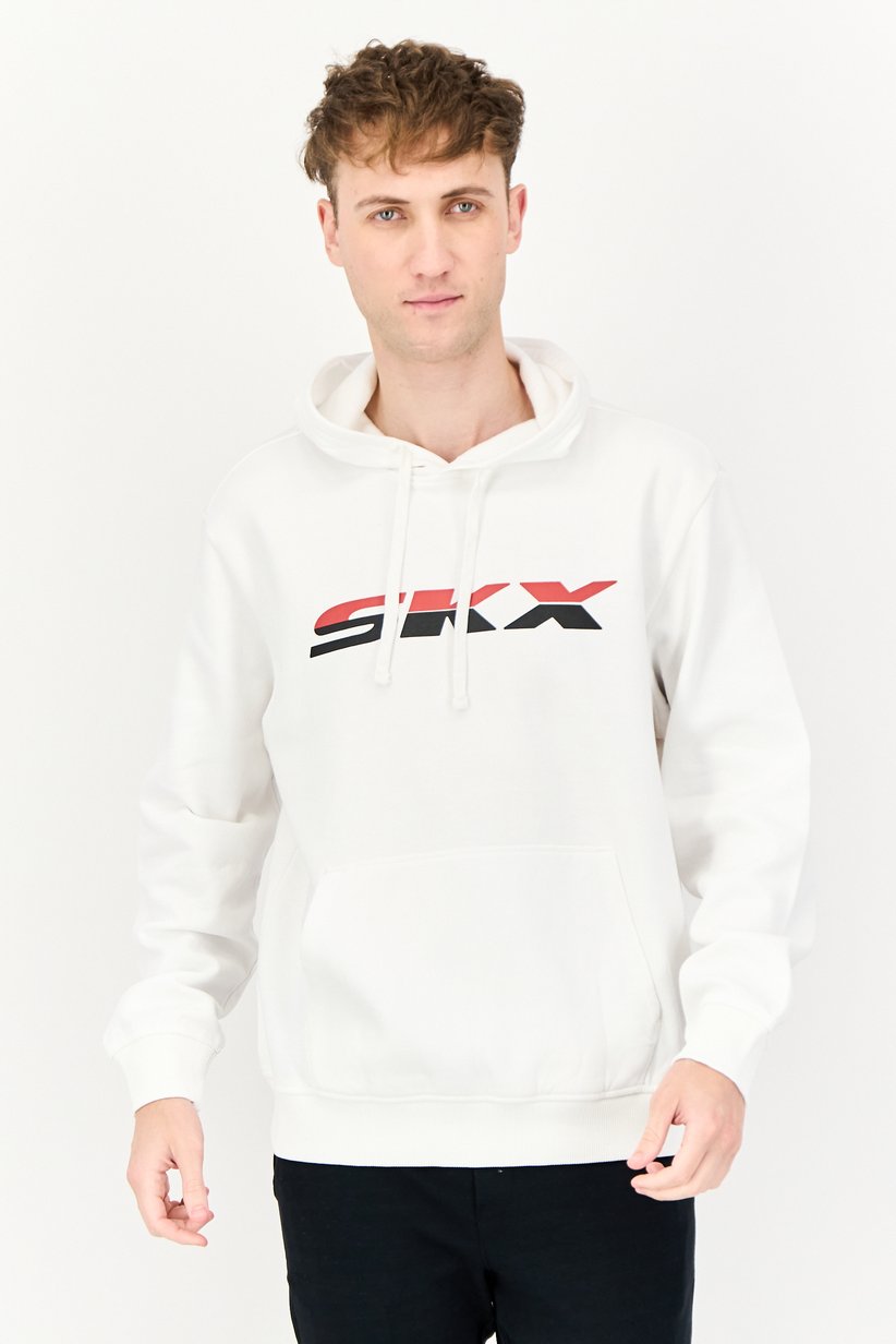White SKX Graphic Logo Fleece Pullover Hoodie-Skechers MHD39