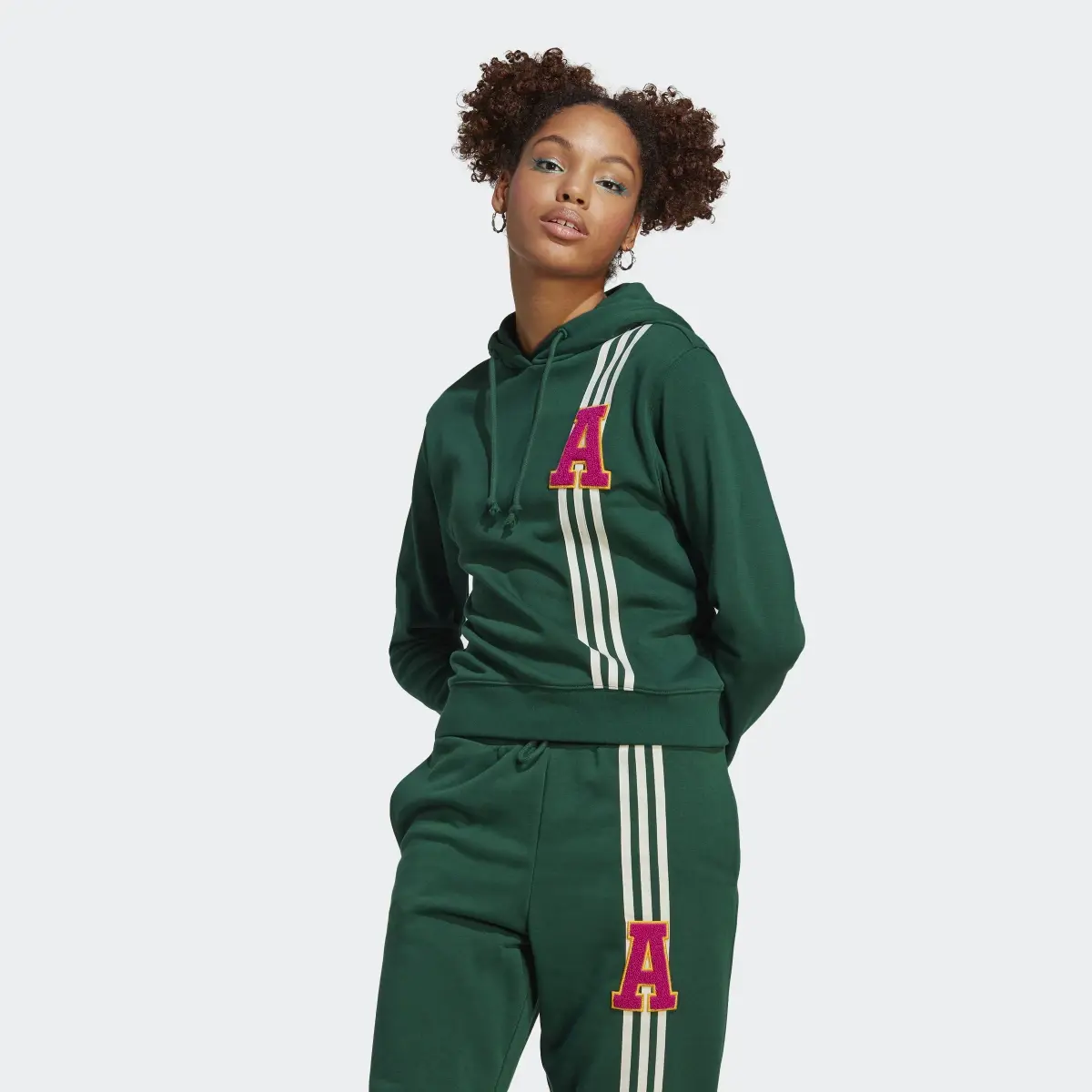Adidas Originals Collegiate Green Hoodie with Varsity 'A' Patch-Adidas IC5230 - Image 3