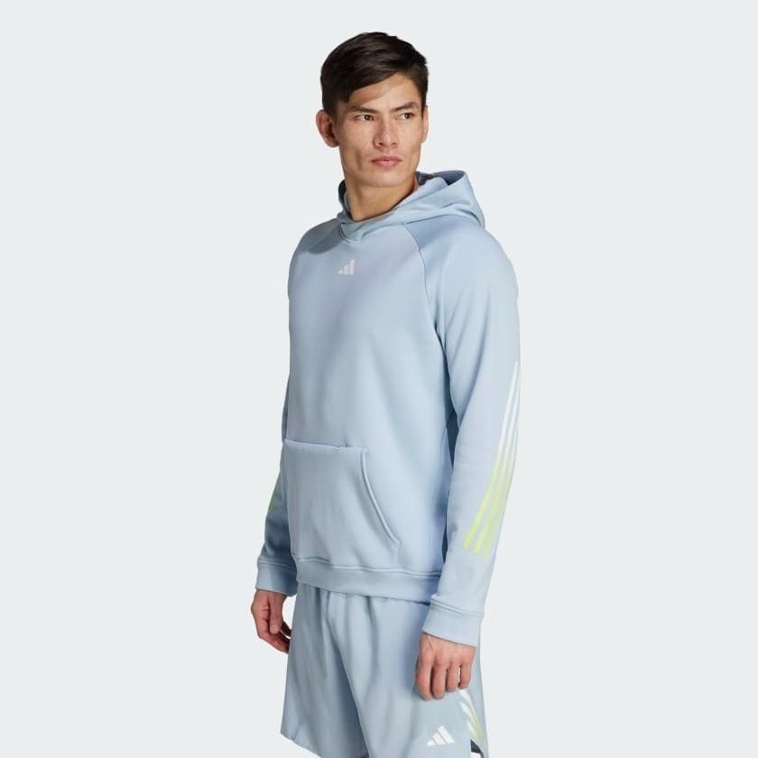 Adidas Men's Train Icons 3-Stripes AEROREADY Training Hoodie - Light Blue-Adidas IJ8117