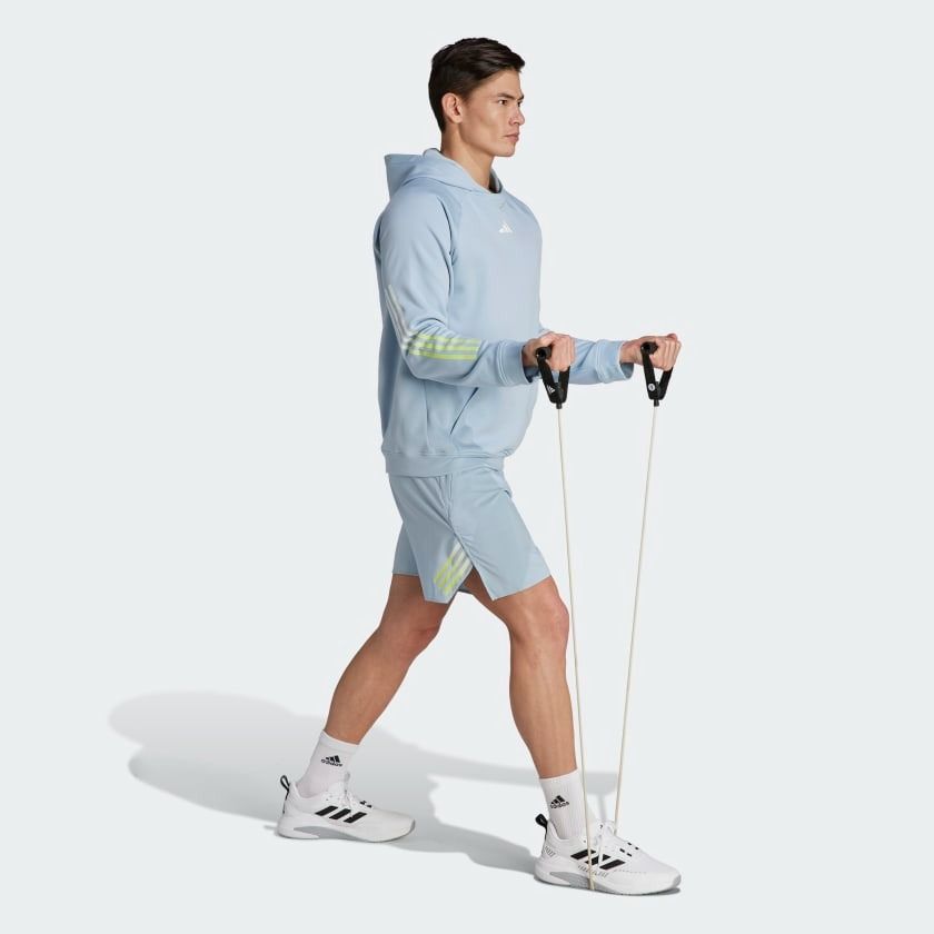 Adidas Men's Train Icons 3-Stripes AEROREADY Training Hoodie - Light Blue-Adidas IJ8117 - Image 4