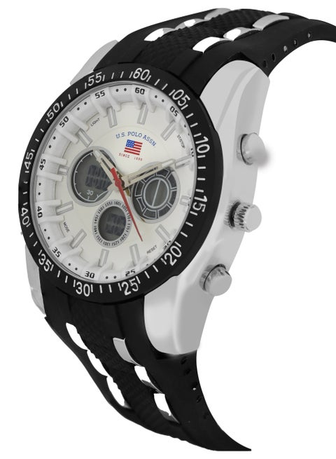 U.S. Polo Assn. Men's White Dial Ana-Digital Sport Watch with Black and Silver Strap-US9061 - Image 2