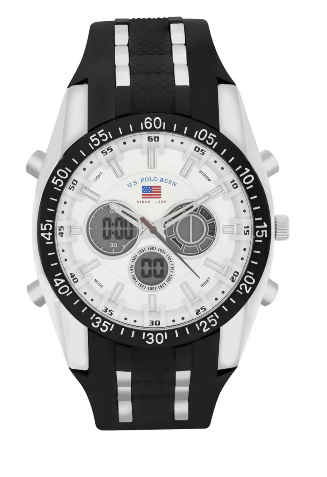 U.S. Polo Assn. Men's White Dial Ana-Digital Sport Watch with Black and Silver Strap-US9061