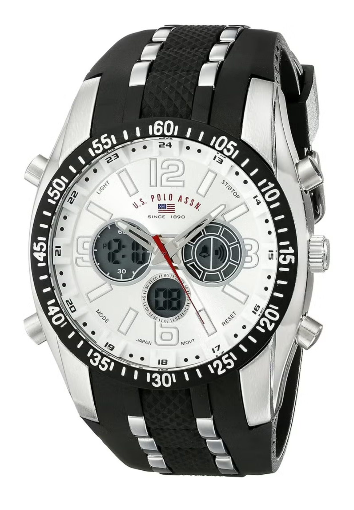 U.S. Polo Assn. Men's White Dial Ana-Digital Sport Watch with Black and Silver Strap-US9061 - Image 3