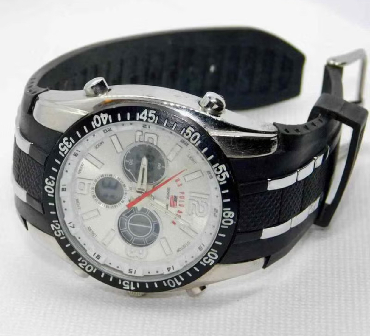 U.S. Polo Assn. Men's White Dial Ana-Digital Sport Watch with Black and Silver Strap-US9061 - Image 4