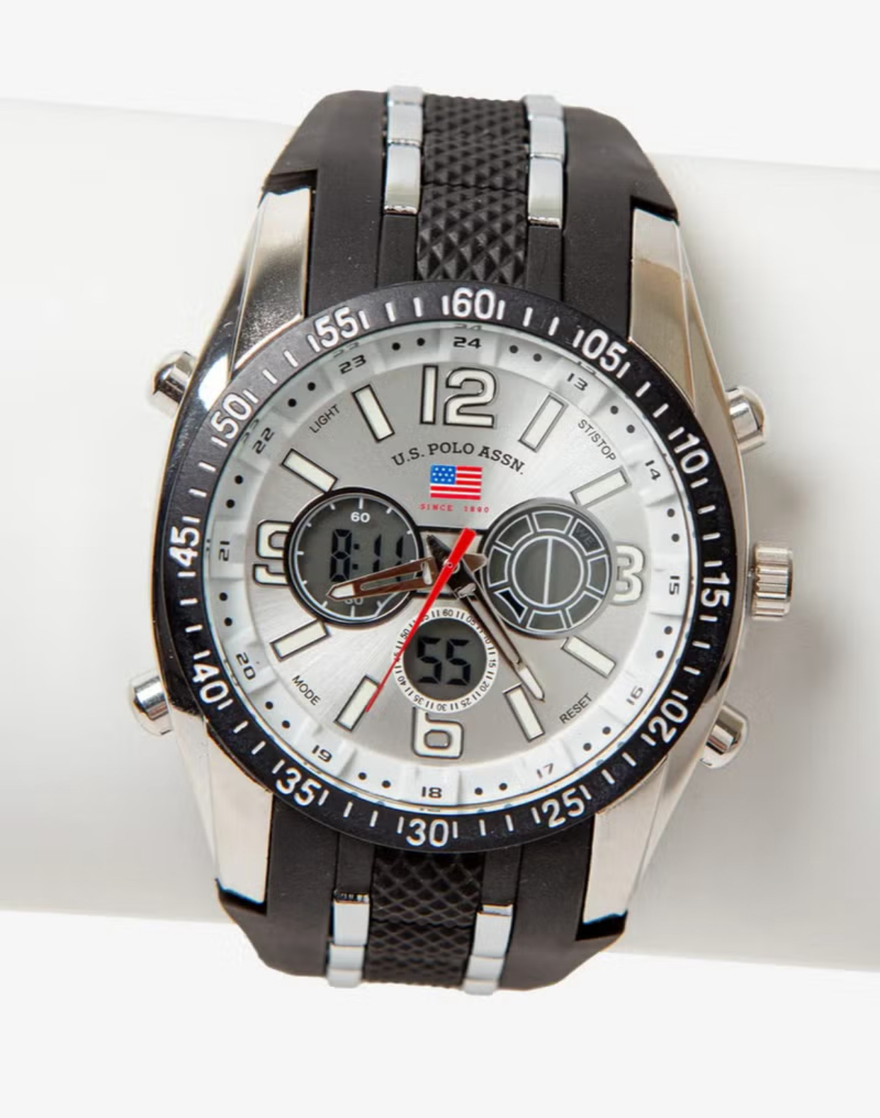 U.S. Polo Assn. Men's White Dial Ana-Digital Sport Watch with Black and Silver Strap-US9061 - Image 5