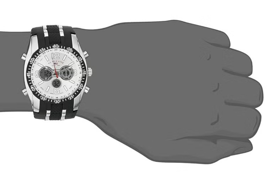 U.S. Polo Assn. Men's White Dial Ana-Digital Sport Watch with Black and Silver Strap-US9061 - Image 6